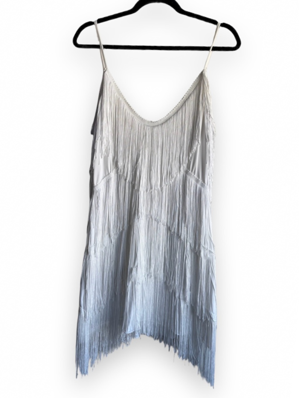 Fringe Mini Dress in White w/ Spaghetti Straps | Party/Costume SIZE LARGE